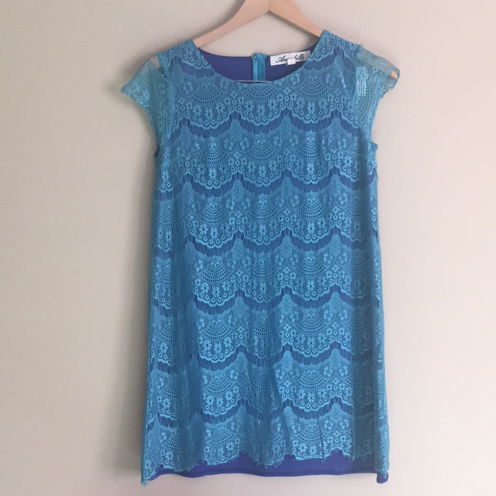 Annabella Turquoise Lace Shift Dress